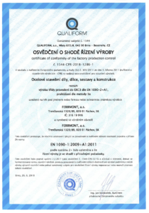 Certifikát EN 1090-1:2009+A1:2011