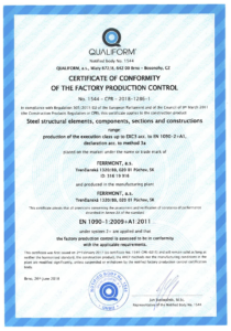 Certificate EN 1090-1:2009+A1:2011