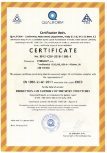 Certificate ČSN EN 1090-2+A1:2012